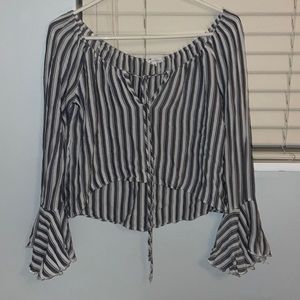 Olivaceous bell sleeve striped tie top